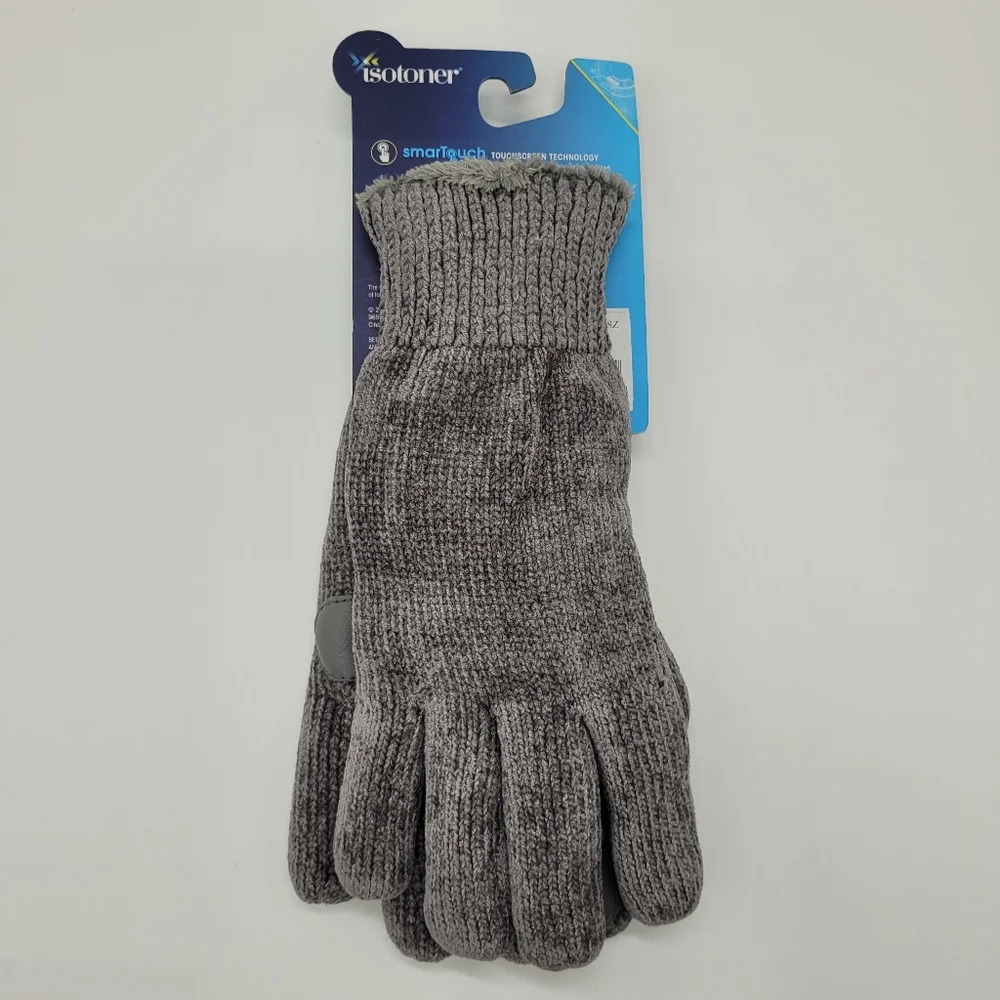 Isotoner Gloves Chrome Gray Chenille Knit Smart Touch Tech Women's One Size NEW